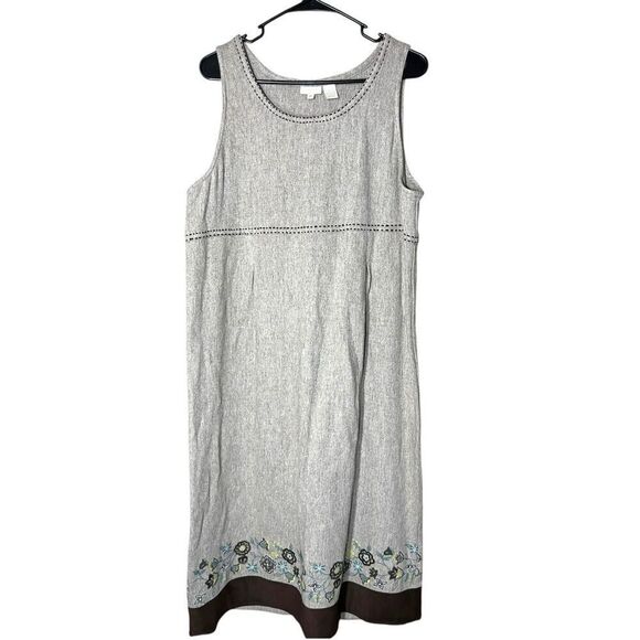 J. Jill Dresses & Skirts - J Jill Medium Wool Dress Embroidered Hem Midi Tan Brown Modest MP